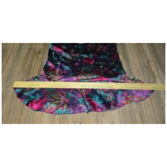 Vintage 80s California Miss Paisley Print Lingerie Dress Sz M Teal Purple Satin - Picture 10 of 13